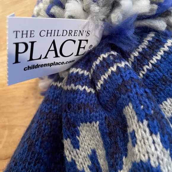 NWT The Children’s Place “Mad Skills” pom pom beanie Blue fleece lined warm sz 8 - Picture 2 of 7